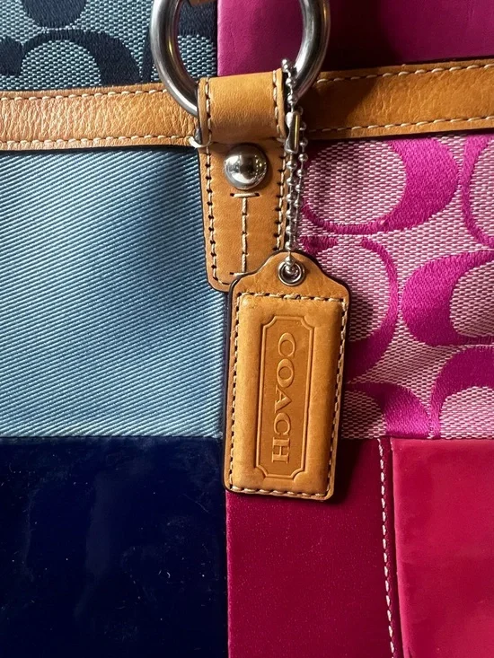 Vintage Coach Patchwork Multicolor Signature Bag Y2K Leather Canvas Shoulder Bag - Picture 3 of 6